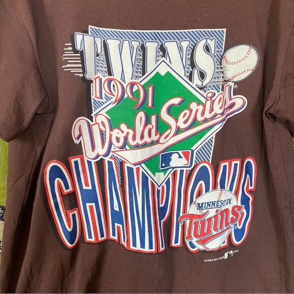 Vintage Garan Brown Minnesota Twins 1991 World Series T-Shirt Size Extra Large - Picture 4 of 16